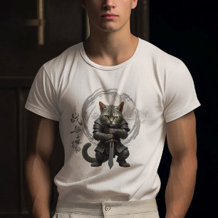 T-shirt Chat guerrier portant une armure, tenant une épée
