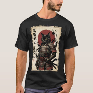 T-shirt Chat guerrier samouraï Anime Art japonais Kawaii C
