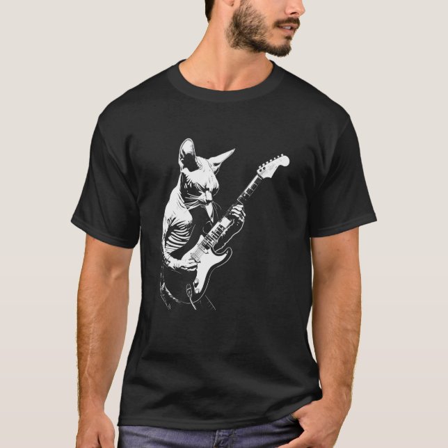 T-shirt Chat Guitariste Guitare - Papa Maman Devon Rex (Devant)