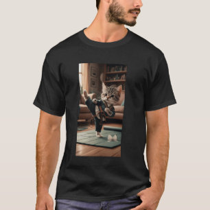 T-shirt Chat habillé en artiste martial faisant un coup de