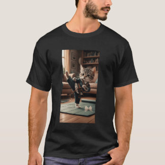 T-shirt Chat habillé en artiste martial faisant un coup de