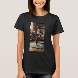 T-shirt Chat habillé en artiste martial faisant un coup de