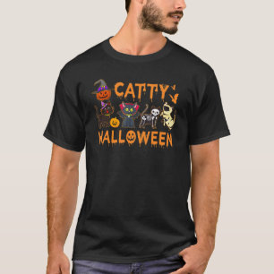 T-shirt Chat Halloween Catty Halloween Ghost Chat Vêtement