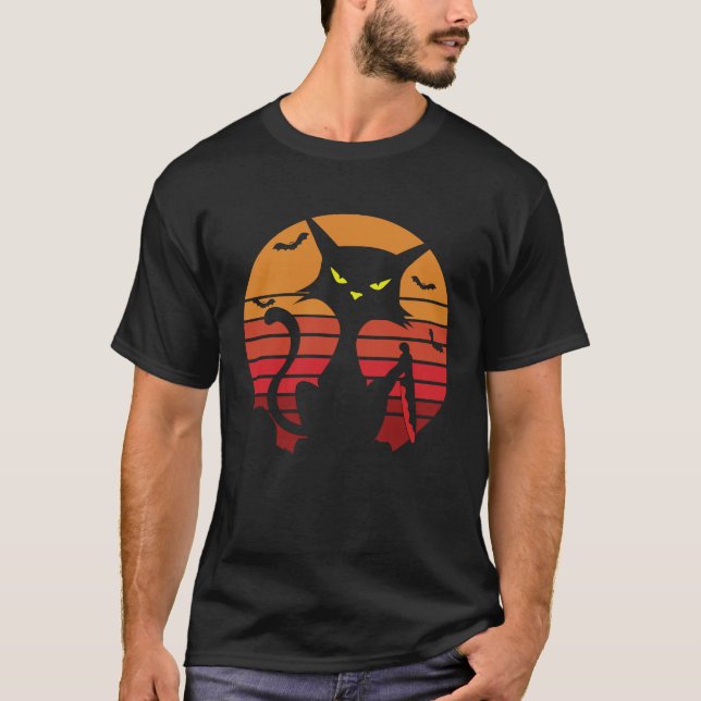 T-shirt Chat Halloween Chat avec Couteau Chat Noir Effraya (Devant)