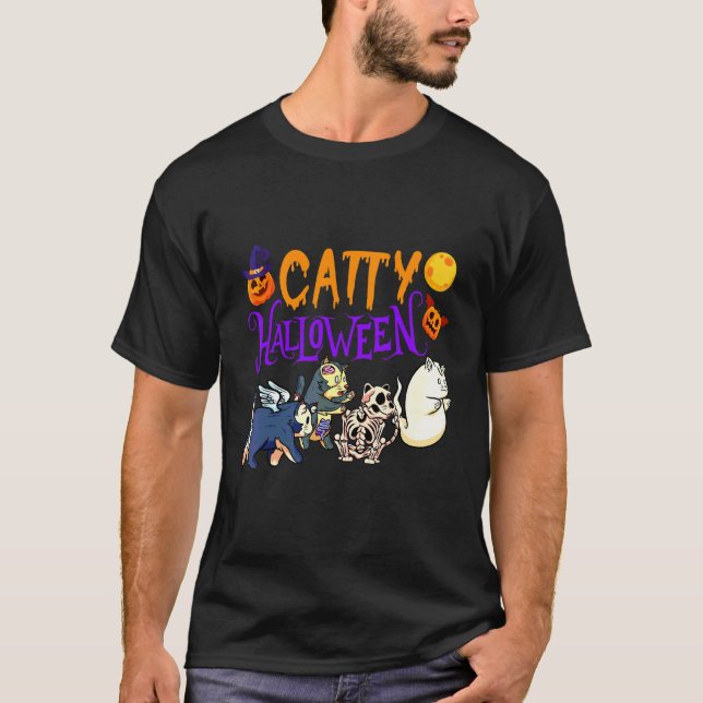 T-shirt Chat Halloween chat Vêtements fantôme de chat 4 (Devant)