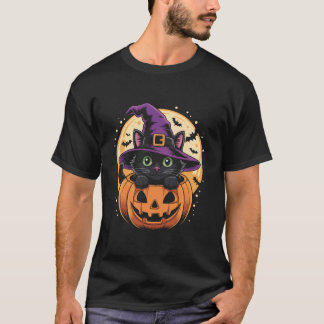 T-shirt Chat Halloween Citrouille Chat Noir Épouvantable C