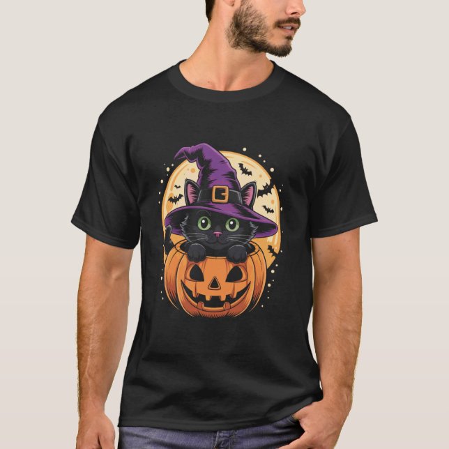 T-shirt Chat Halloween Citrouille Chat Noir Épouvantable C (Devant)