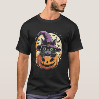 T-shirt Chat Halloween Citrouille Chat Noir Épouvantable C