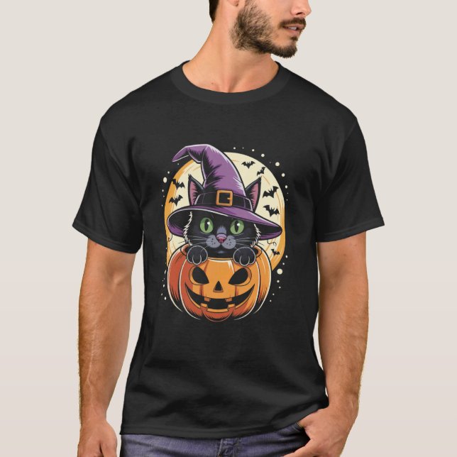 T-shirt Chat Halloween Citrouille Chat Noir Épouvantable C (Devant)