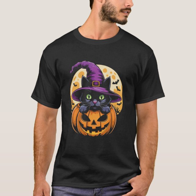 T-shirt Chat Halloween Citrouille Chat Noir Épouvantable C (Devant)
