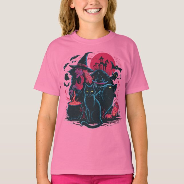 T-shirt Chat Halloween - Conception Chat Sorcière Éffrayan (Devant)
