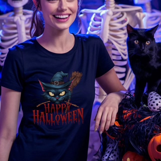 T-shirt Chat Halloween - Conception Chat Sorcière Éffrayan (Happy Halloween Cat Tshirt)