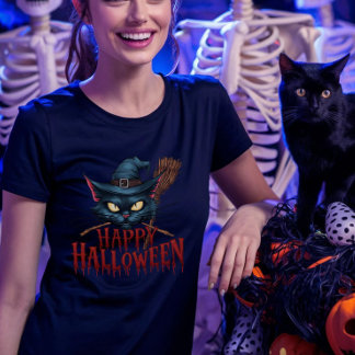 T-shirt Chat Halloween - Conception Chat Sorcière Éffrayan