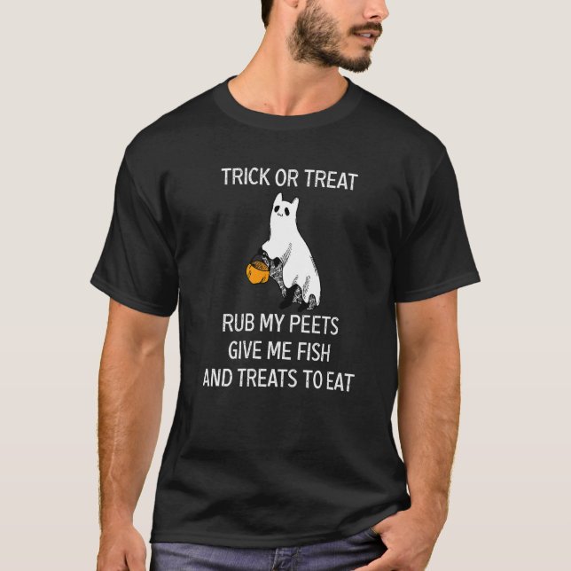 T-shirt Chat Halloween Farce ou Friandise Frotte Mes Patte (Devant)