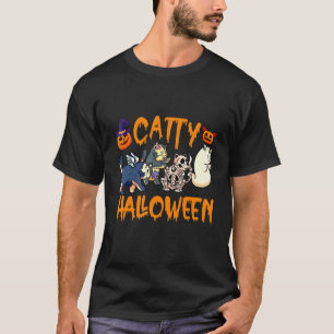 T-shirt Chat Halloween félin Vêtements de chat fantôme Hal