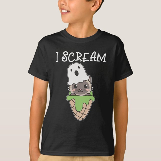T-shirt Chat Halloween Ghost I Scream Ice Cream Pun (Devant)