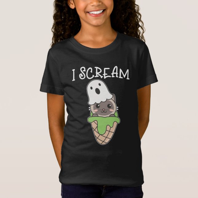 T-Shirt Chat Halloween Ghost I Scream Ice Cream Pun (Devant)