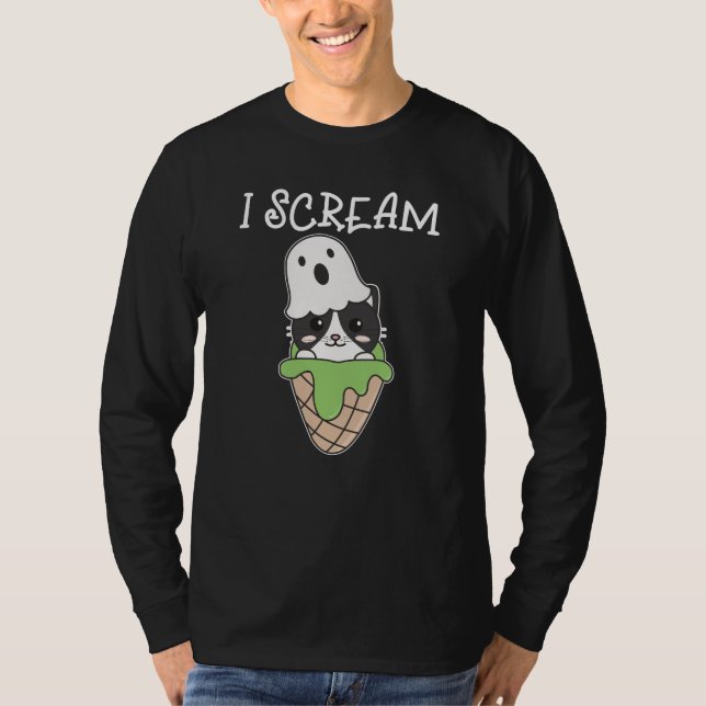 T-shirt Chat Halloween Ghost I Scream Ice Cream Pun (Devant)