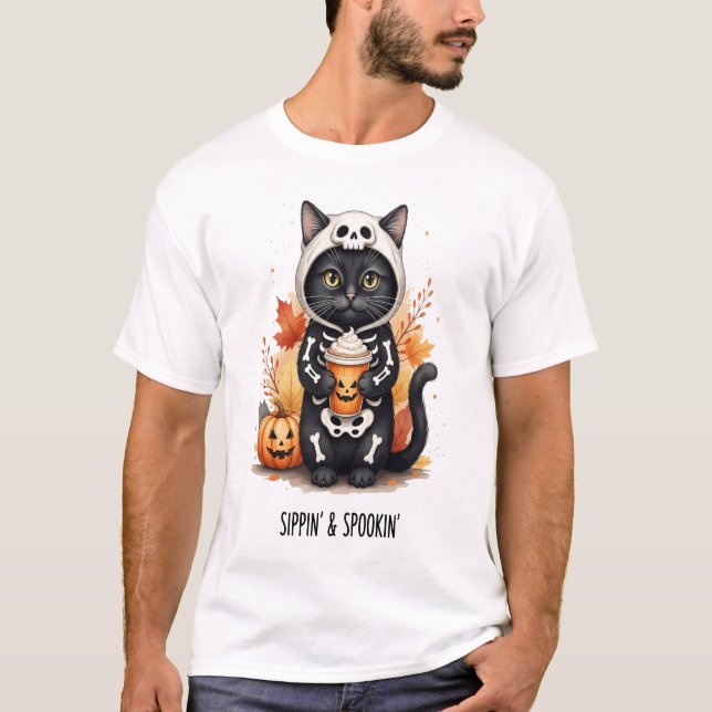 T-shirt Chat Halloween Mignon Épouvantable (Devant)