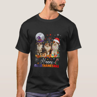 T-shirt Chat Halloween Noël Joyeux Hallothanksmans Merci