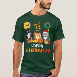 T-shirt Chat Halloween Noël Joyeux Hallothanksmans Merci