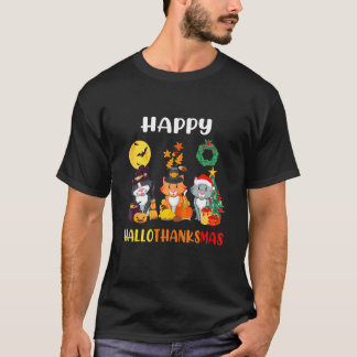 T-shirt Chat Halloween Noël Joyeux Hallothanksmas Merci