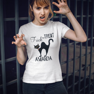 T-shirt Chat Halloween noir et blanc personnalisé