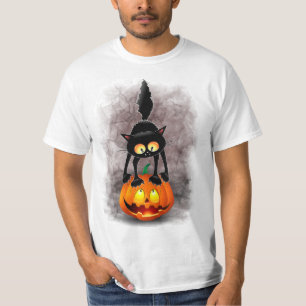 T-shirt Chat Halloween personnage de dessin effrayé debout