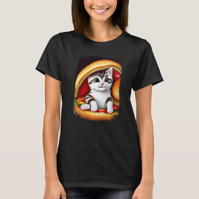 T-shirt Chat Hamburger Burger Chatburger Miaou Rrrooouu Ch (Devant)
