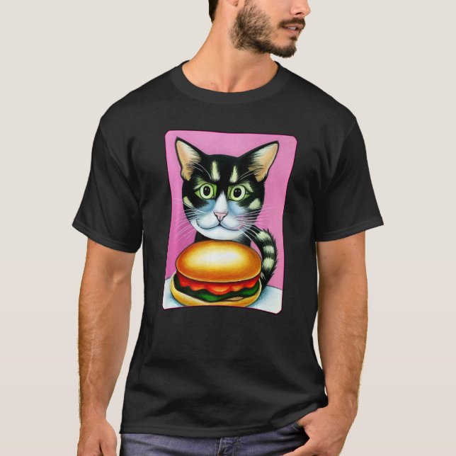T-shirt Chat Hamburger  Burger Chatburger Rô Meow Chat   2 (Devant)