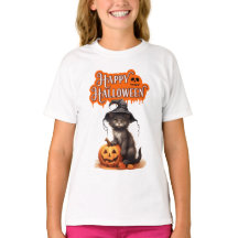 T-shirt chat Happy Halloween – Dessin de chat noir