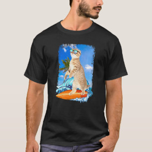 T-shirt Chat Hawaïen de Surf Mignon Plage Été Vacances