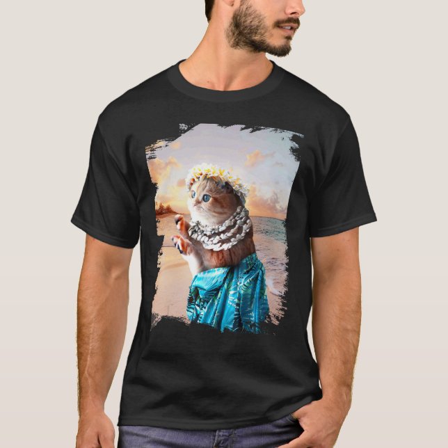 T-shirt Chat Hawaïen Drôle Aloha (Devant)