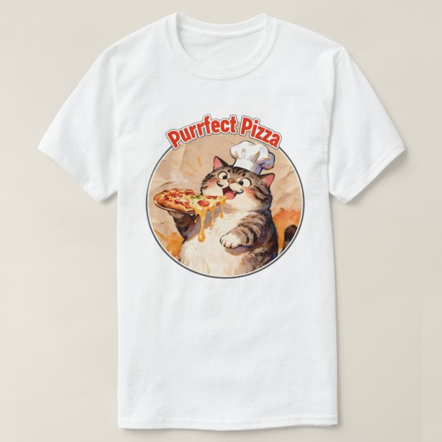 T-shirt Chat heureux chef avec pizza (Design devant)