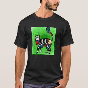 T-shirt Chat heureux crâne de sucre Calavera Dia De Los Mu