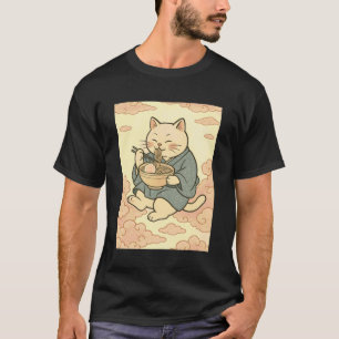 T-shirt Chat heureux mangeant du ramen dans les nuages
