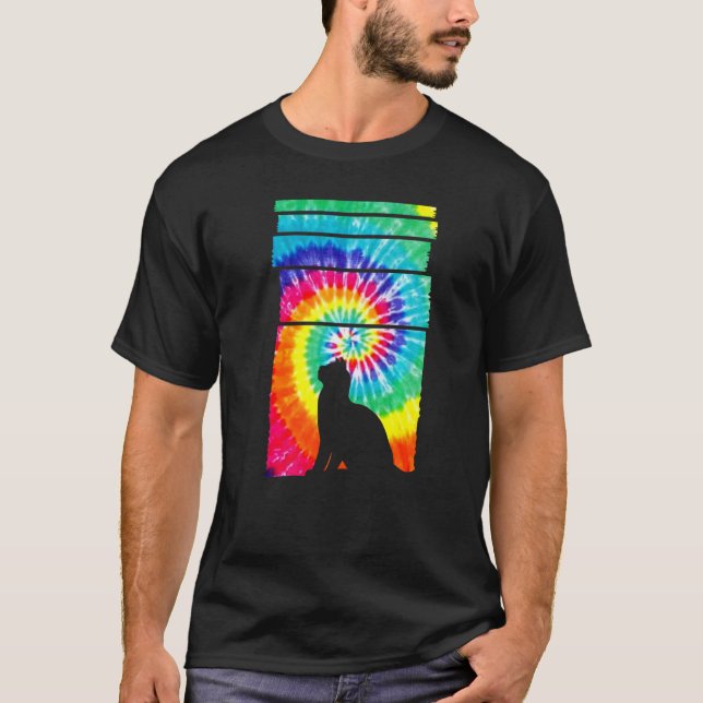 T-shirt Chat Hippie Tie Dye Chat (Devant)