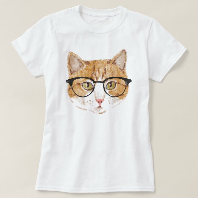 T-shirt Chat Hipster (Brown et blanc) (Design devant)