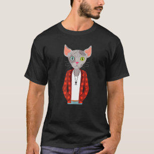 T-shirt Chat Hipster portant une veste Chat Geek Goofy
