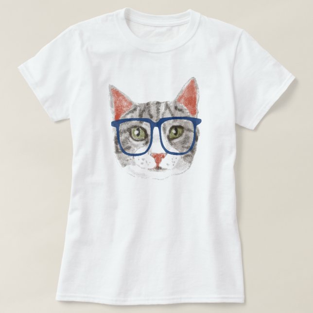 T-shirt Chat Hipster (Tabby Gris) (Design devant)