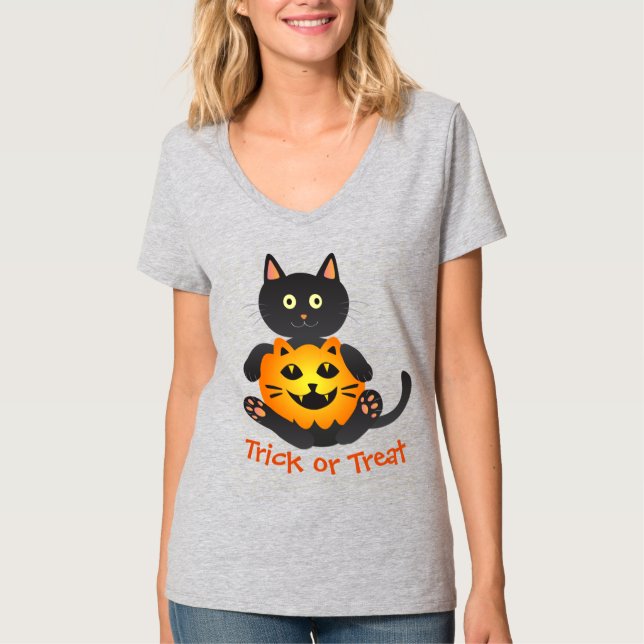T-shirt Chat Holding Jack-o'-Lantern (Devant)