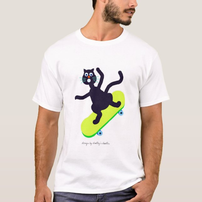 T-shirt chat idiot sur la planche à roulettes (Devant)