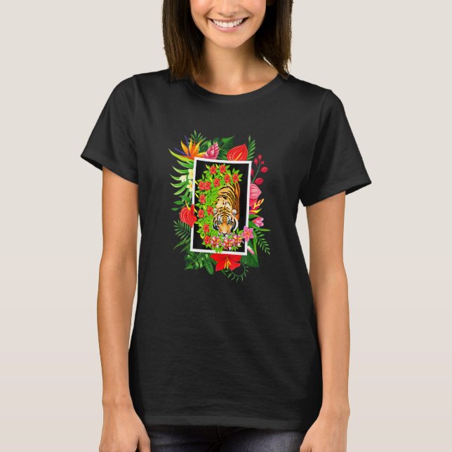 T-shirt Chat Iger Avec Dessin Floral Ropical (Devant)