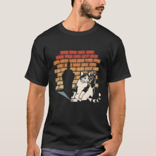 T-shirt Chat impoli léchant la jambe ombre doigt brique ré