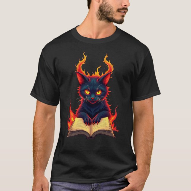T-shirt Chat infernal Lecture d'un Spellbook (Devant)