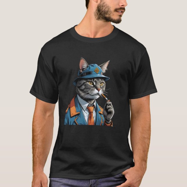 T-shirt Chat ingénieur avec cigarette dans la bouche Funny (Devant)
