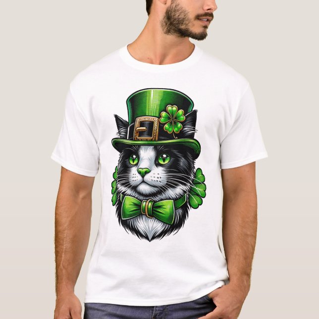 T-shirt Chat Irlandais Fête de la Saint-Patrick Chatricks  (Devant)