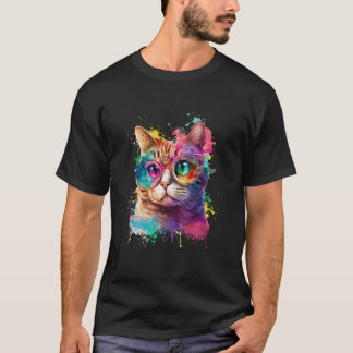 T-shirt Chat issu de peintures multicolores Kitten aquarel