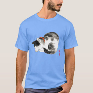 T-shirt Chat japonais couché noir et blanc