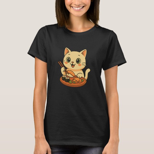 T-shirt Chat japonais de nourriture de sushi mignon (Devant)